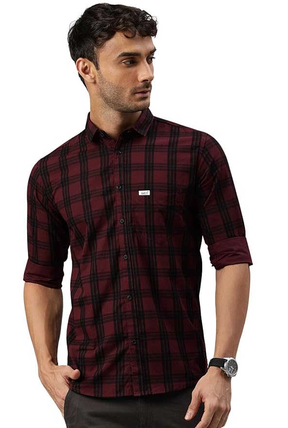 Majestic Man Men Small Checkered Slim Fit Cotton Casual Shirt