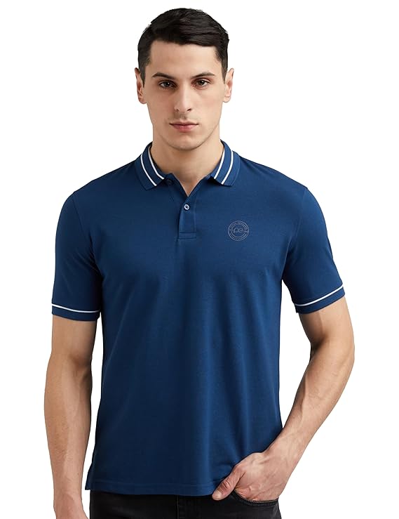Peter England Men's Regular Fit Insignia Half Sleeve Polo T-Shirt | Cotton Rich | Premium Pique Weave