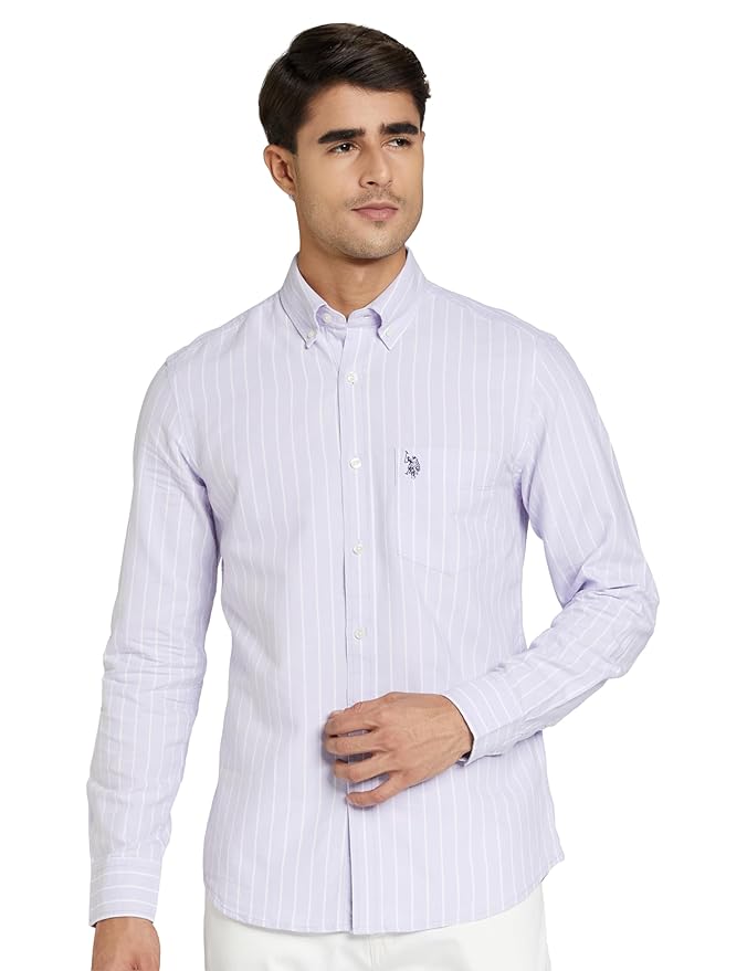U.S. POLO ASSN. Men's Yarn Dyed Oxford Stripe Spread Collar Full Sleeve Shirts