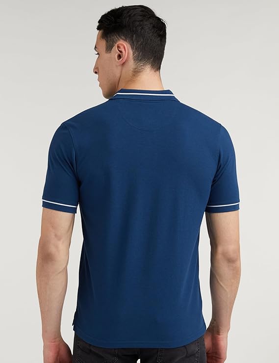 Peter England Men's Regular Fit Insignia Half Sleeve Polo T-Shirt | Cotton Rich | Premium Pique Weave
