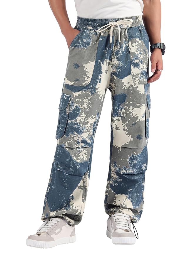 Beyoung Cotton Oversized Camo Cargo Pants for Men | Baggy Fit | 6 Spacious Pockets | Plain Smooth Texture | Men Cargo Pants