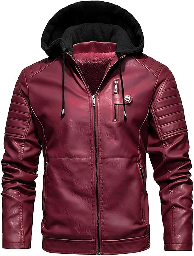 Blaq Ash Men's Faux Leather Hooded Motorcycle Jacket