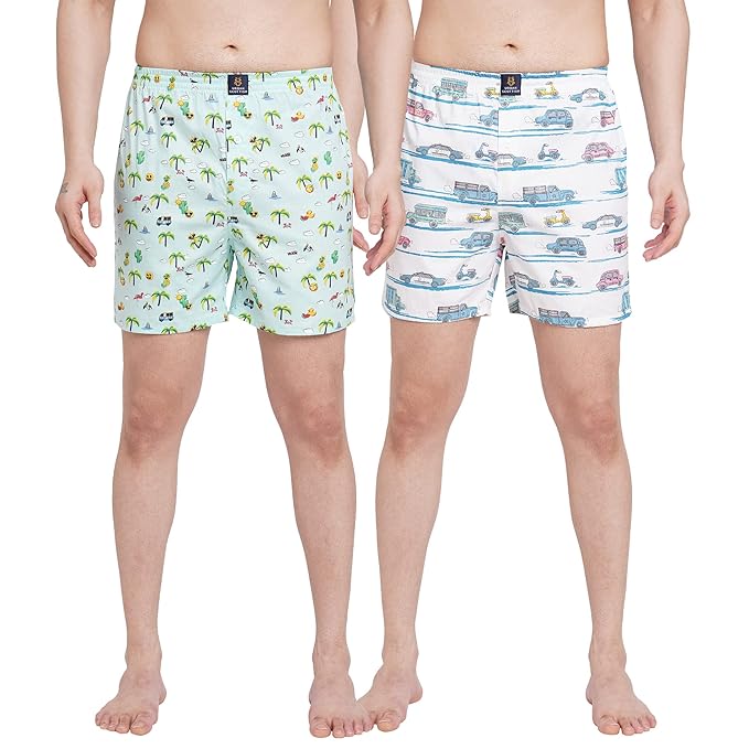 Urban Scottish Ultra-Comfortable Men's Boxer Pants (Pack of 2), 100% Cotton with Stylish Print, Soft & Stretchy Elastic Waist Band, Dynamic Movement & Hardwearing Stitching,Breathable Gentle Snug Fit