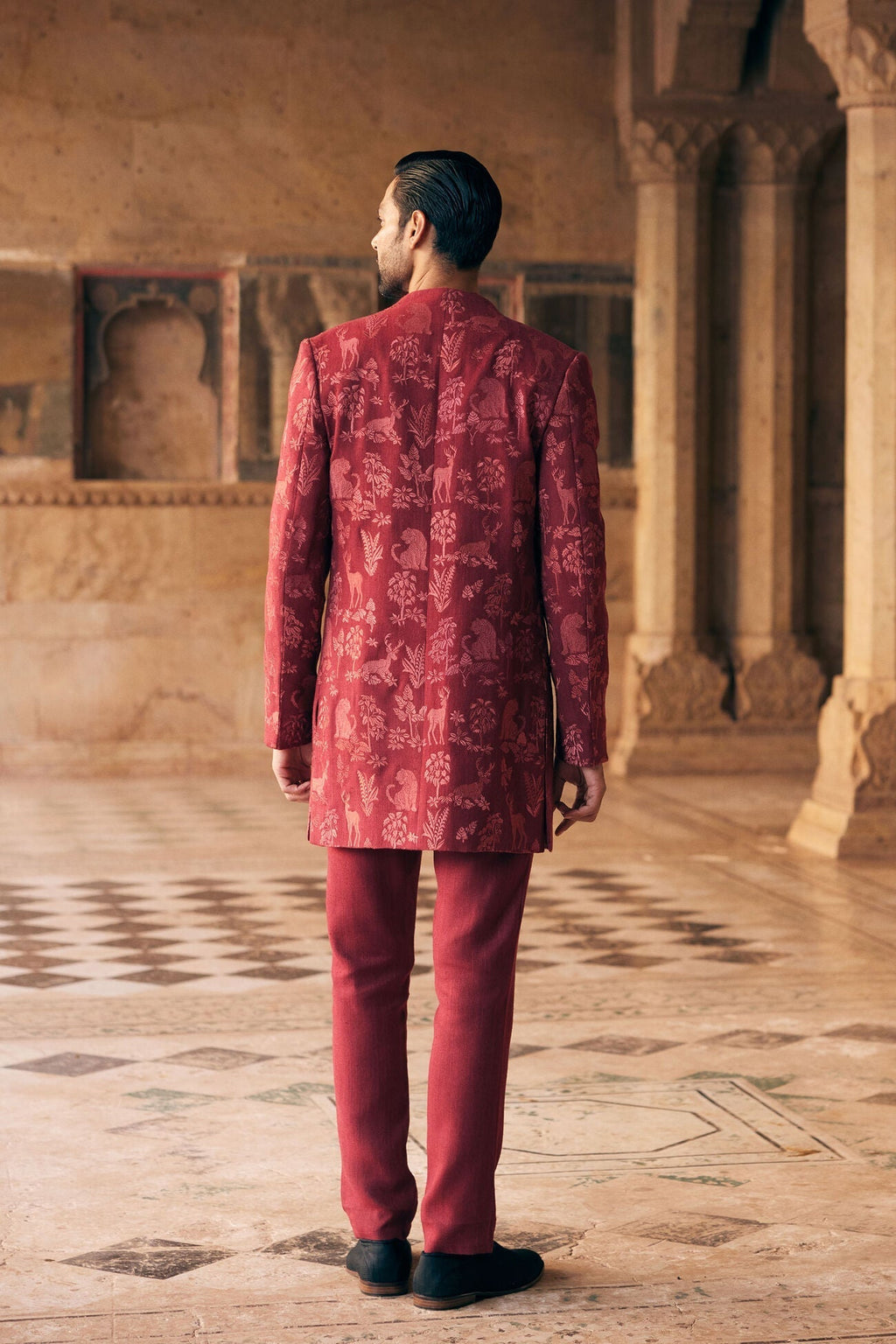 Silas Embroidered Silk Sherwani - Maroon