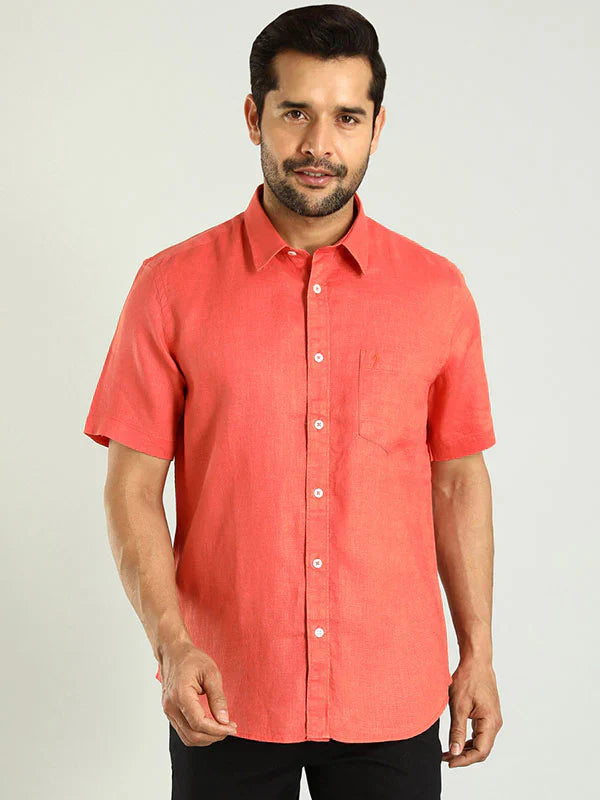 Men Solid Half Sleeve Linen Shirt
