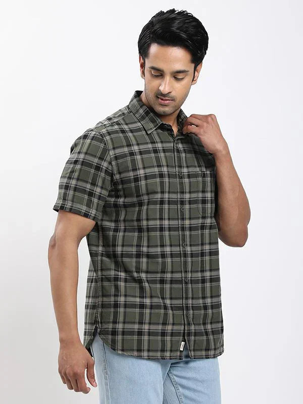Fairtrade Men Checked Half Sleeve Cotton Shirt