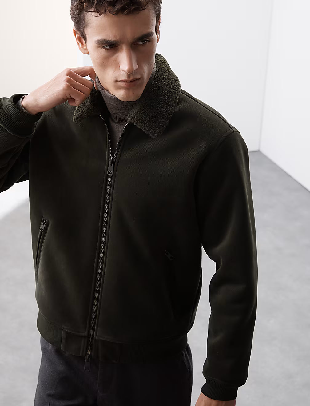 Faux Suede Bomber Jacket