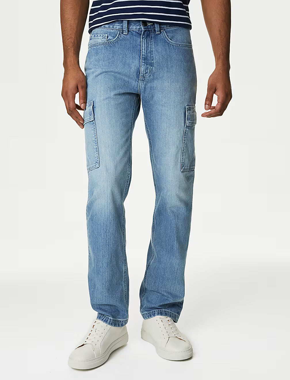 Straight Fit Denim Cargo Jeans
