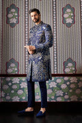 Anita Dongre Fardan Hand-painted Pichhwai Silk Sherwani - Navy