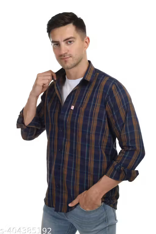 Marc Laurent Men's Checked Spread Collar Maroon Shirts
