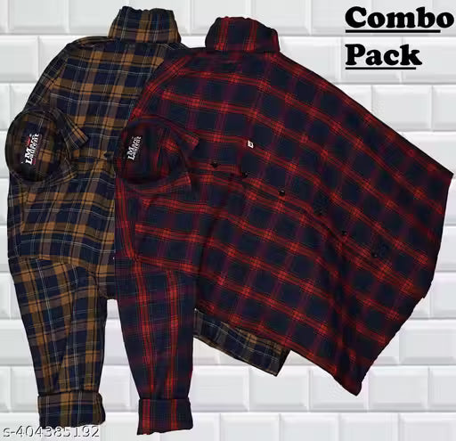 Marc Laurent Men's Checked Spread Collar Maroon Shirts