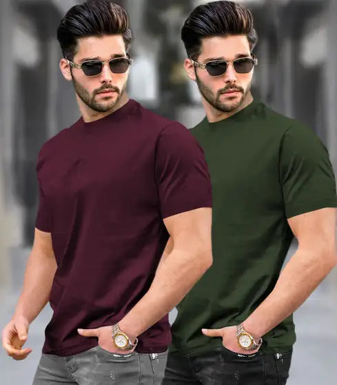 Solid Men Multicolor T-Shirt (Pack of 2)