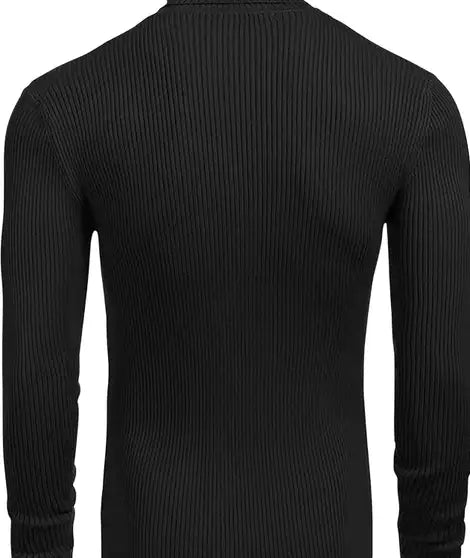 Solid High Neck Casual Men Cotton Blend Black Sweater