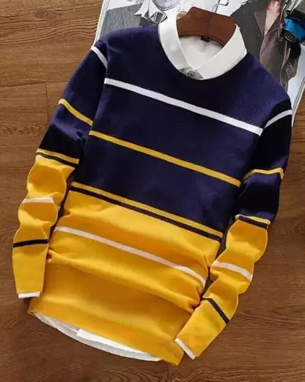 Printed Men Dark Blue, Yellow T-Shirt